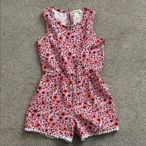 Shosho Pink Floral Sleeveless Romper with Red Accents size 10